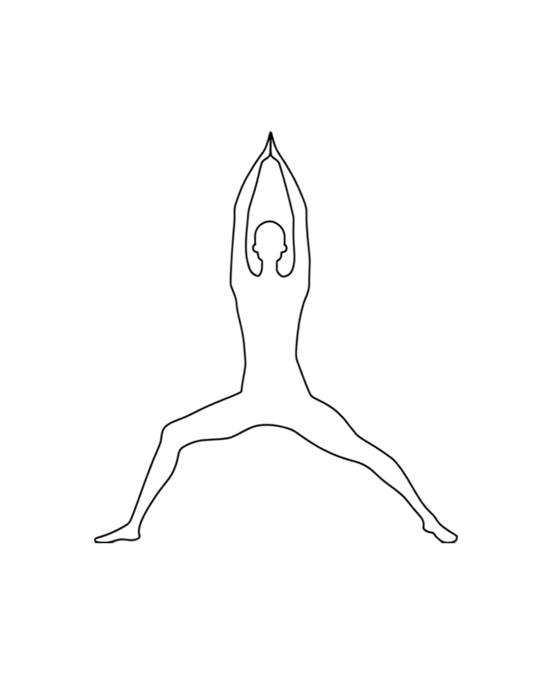 Minimalistische Line-Art Illustration der Krieger-1-Yogapose