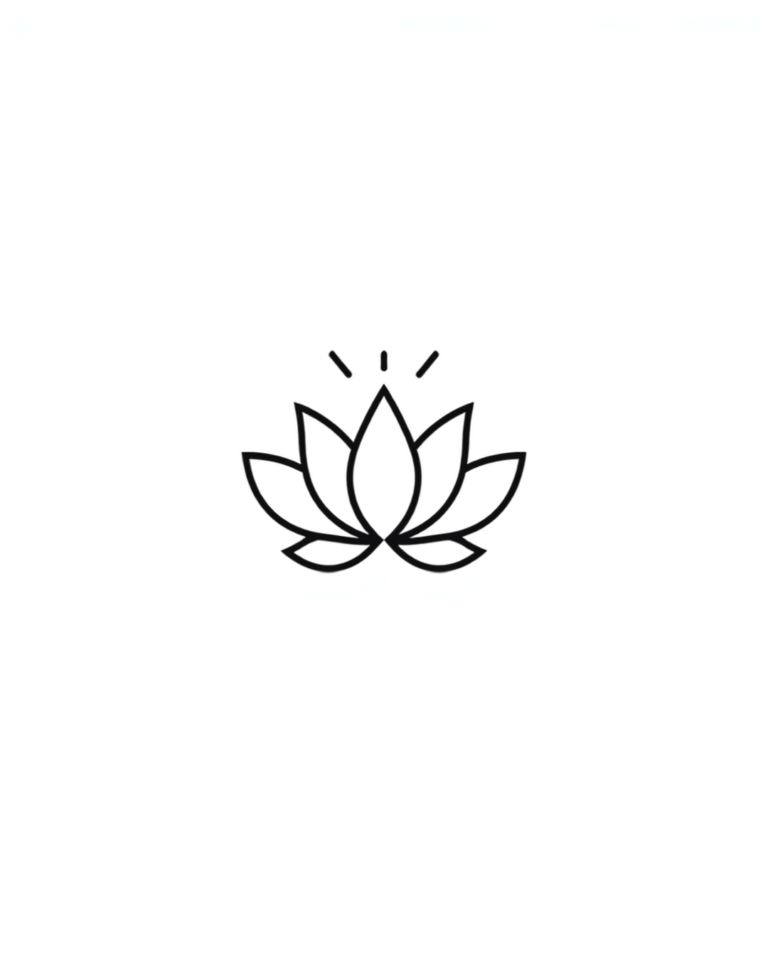 Minimalistische Line-Art Illustration einer Lotusblüte mit Lichtstrahlen