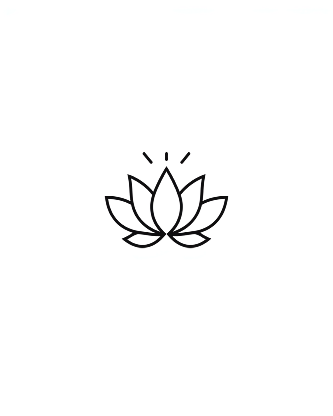 Minimalistische Line-Art Illustration einer Lotusblüte mit Lichtstrahlen