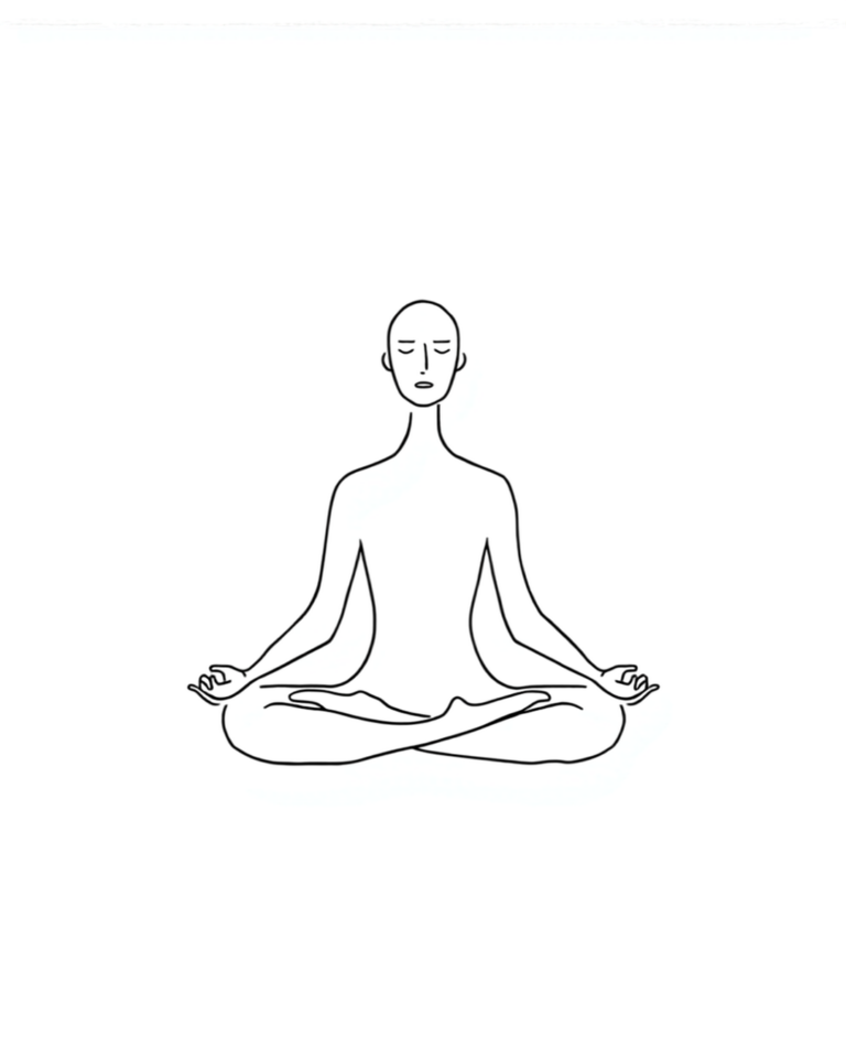 Minimalistische Line-Art Illustration einer meditierenden Figur