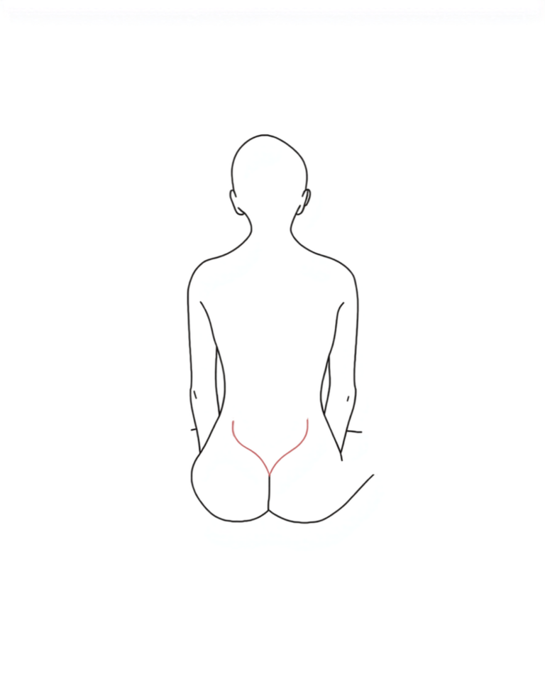 Minimalistische Line-Art Illustration einer sitzenden Figur mit Fokus auf den Psoas-Muskel