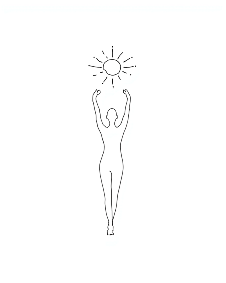 Minimalistische Line-Art Illustration eines Sonnengrußes