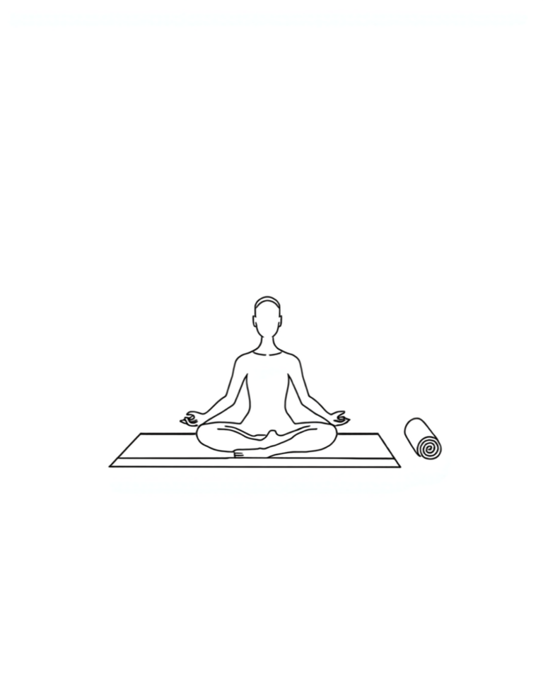 Minimalistische Line-Art Illustration: Yogamatte neben einer Couch-Silhouette